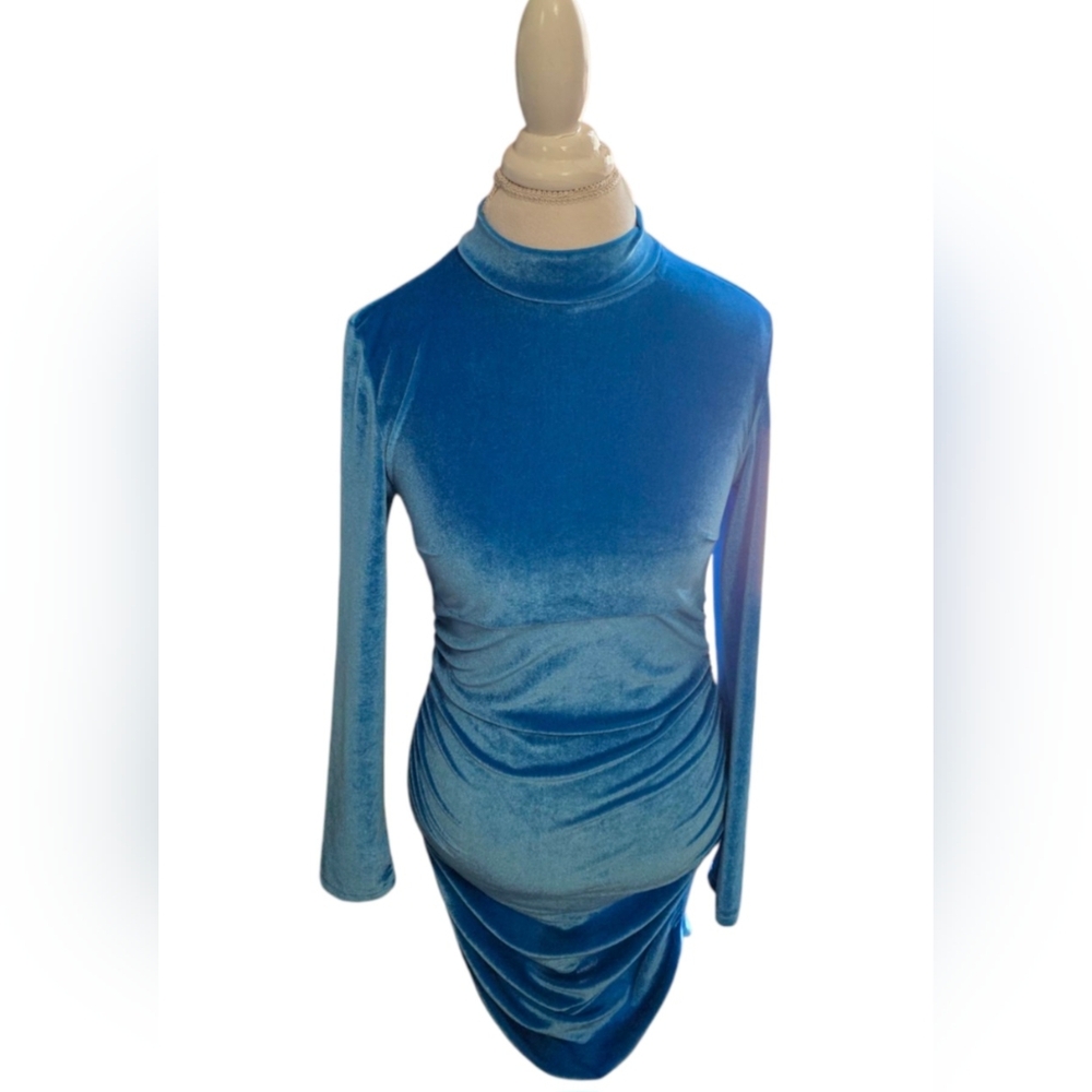 SHEIN Blue Ruched Long Sleeve Dress Sz L